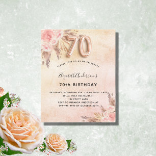 Budget 70th birthday pampas grass rose invitation