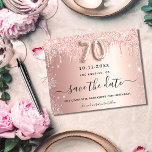 Budget 70th birthday rose glitter save the date<br><div class="desc">A girly and trendy Save the Date card for a 70th birthday party. Rose gold gradient background decorated with rose gold and faux silver glitter drips. Personalize and add a date and name/text. The text: Save the Date is written with a large trendy hand lettered style script with swashes. Number...</div>
