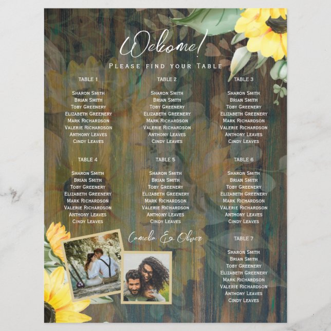 BUDGET 7Table Rustic Wood SUNFLOWERS PHOTO SEATING (Front)