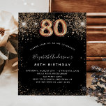 Budget 80th birthday black gold glitter invitation<br><div class="desc">A modern,  stylish and glamourous invitation for a 80th birthday party.  A black background decorated with faux glitter. The name is written with a modern golden coloured hand lettered style script.  Personalize and add your party details.  Number 80 is written with a balloon style font,  script.</div>