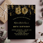 Budget 80th birthday black gold leopard party<br><div class="desc">A modern,  stylish and glamourous invitation for a 80th birthday party. A black background,  decorated with confetti.  The name is written with a modern hand lettered style script.  Personalize and add your party details.  Number 80 is written with a trendy balloon style font,  leopard pattern.</div>