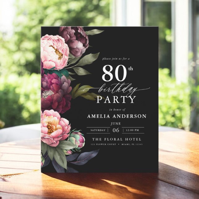 Budget 80th Birthday Moody Floral Invitation Flyer (Creator Uploaded)