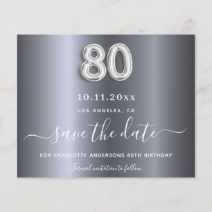 Budget 80th birthday silver metal save the date
