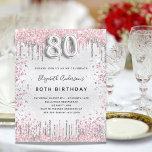 Budget 80th birthday silver pink invitation<br><div class="desc">A modern,  stylish and glamourous invitation for a 80th birthday party.  A faux silver looking background,  decorated with pink and faux silver glitter dust.    Personalize and add your name nad party details.  Number 80 is written with a balloon style font,  script.</div>