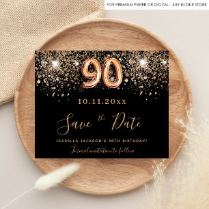 Budget 90th birthday black glitter save the date