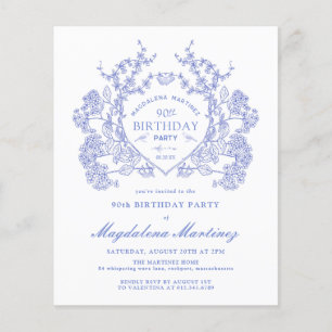 BUDGET 90th Birthday Blue Floral Crest