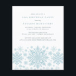 BUDGET 90th Birthday Blue Snowflake Invitation<br><div class="desc">Very elegant blue watercolor snowflakes create a pretty border along the bottom of this adult birthday invitation. Modern and minimalist design has an open and airy feel. The contemporary aesthetic will appeal to people of all ages.</div>