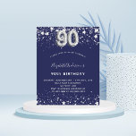Budget 90th birthday navy blue silver invitation<br><div class="desc">A modern,  stylish and glamourous invitation for a 90th birthday party.  A navy blue background,  decorated with faux silver stars. Personalize and add your name and party details.  Number 90 is written with a balloon style font.</div>