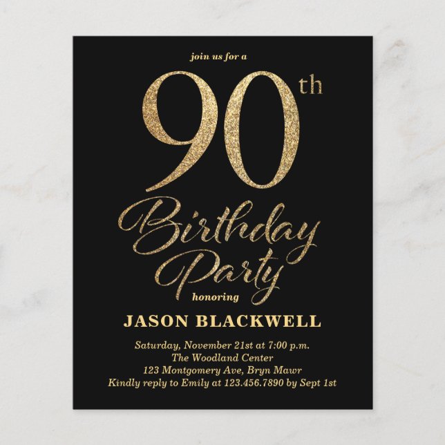 Budget 90th Birthday Party Invitation (Front)
