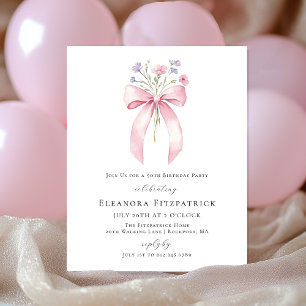 BUDGET 90th Birthday Pink Bow Wildflower Invite