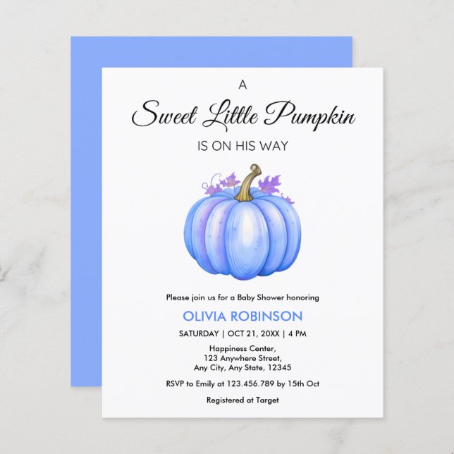 Budget A Little Pumpkin Boy Baby Shower Invite  (Front/Back)