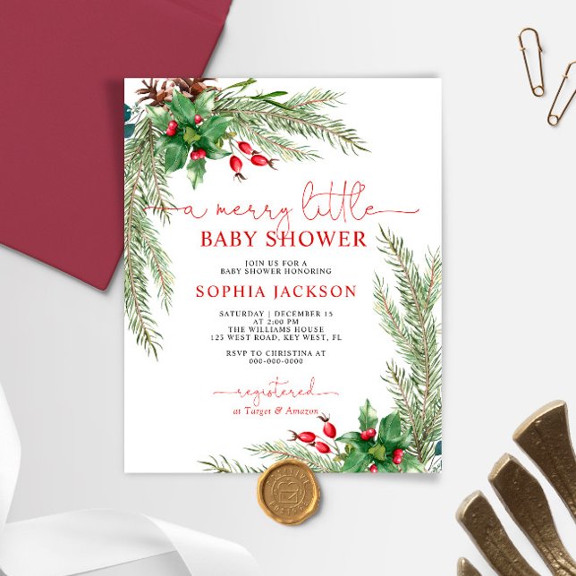 Budget A Merry Little Christmas Baby Shower Invite (Creator Uploaded)