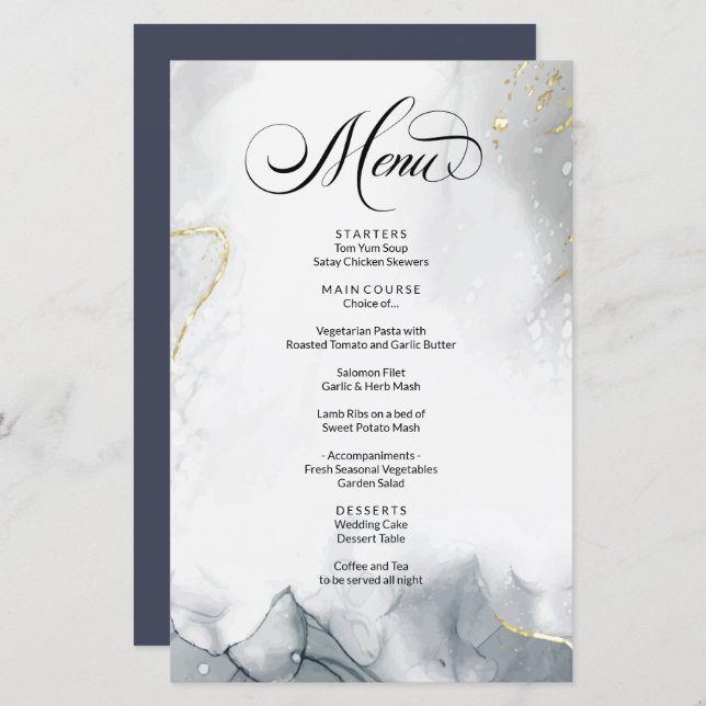 BUDGET Abstract Black & White Watercolor  Menu (Front/Back)