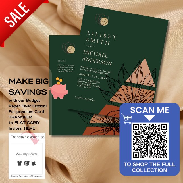 BUDGET Abstract Emerald Green Pampas Grass Wedding Flyer (Creator Uploaded)