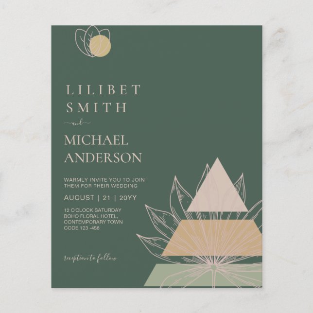 BUDGET Abstract Emerald Green Pampas Grass Wedding Flyer (Front)