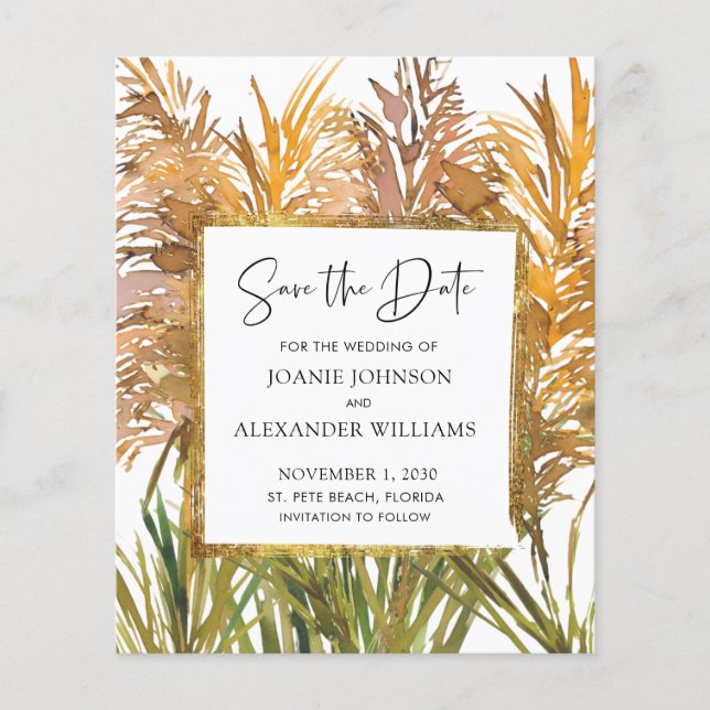 Budget Abstract Pampas Grass Wedding Save the Date (Front)