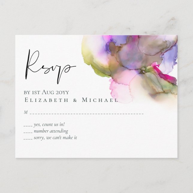Budget Abstract Rainbow Purple Wedding Postcard (Front)