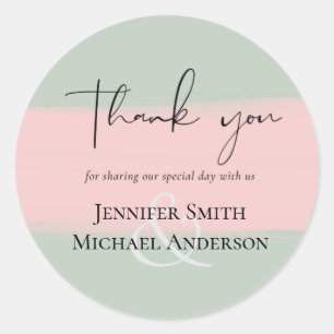 BUDGET Abstract Sage Blush Pink Script Wedding Set Classic Round Sticker