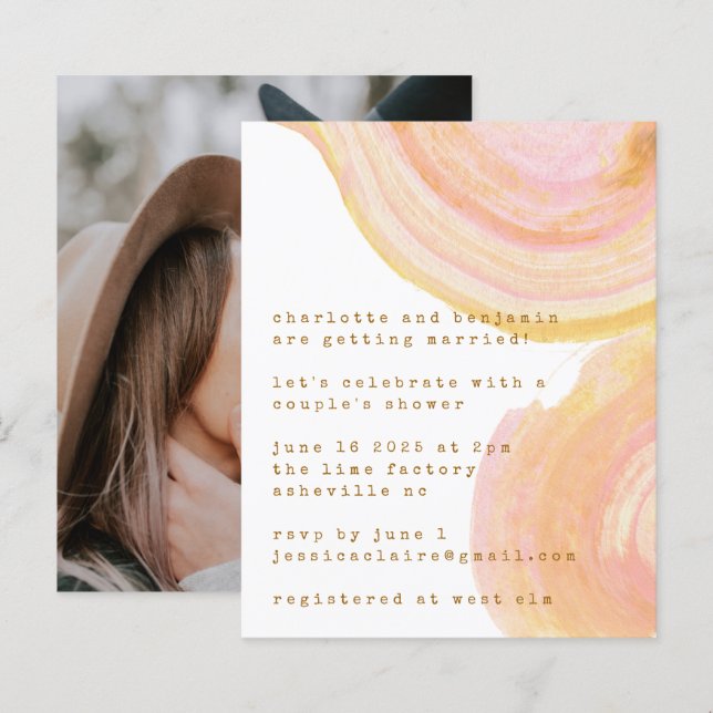 Budget Abstract Watercolor Photo Couples Shower (Front/Back)