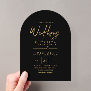 BUDGET Acrylic Black Gold Text Elegant Wedding Acrylic Invitations