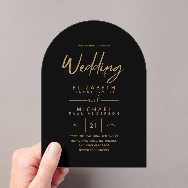 BUDGET Acrylic Black Gold Text Elegant Wedding Invitations (Insitu (Handheld))