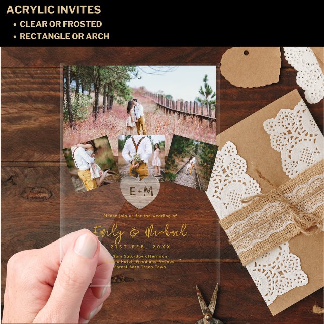 BUDGET Acrylic Clear Photo Collage Wedding Rustic Acrylic Invitations (Creator Uploaded)