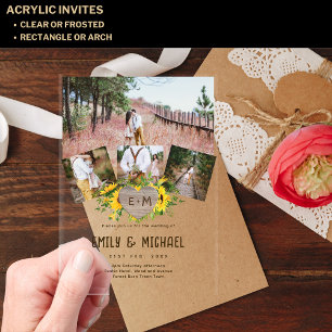 BUDGET Acrylic Clear Photo Wedding Sunflowers Invitations
