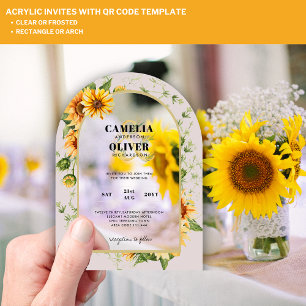 BUDGET Acrylic Clear Wedding Invite Sunflowers Invitations