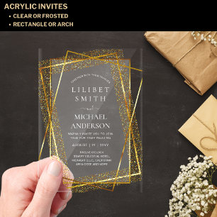 BUDGET Acrylic Wedding Gold Faux Foil Elegant Acrylic Invitations