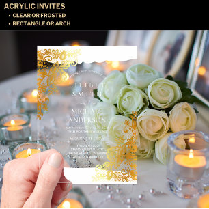 BUDGET Acrylic Wedding Gold Lace Filigree Elegant  Acrylic Invitations
