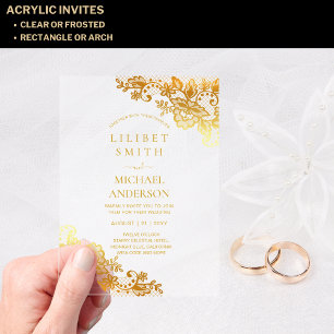 BUDGET Acrylic Wedding Gold Lace Filigree Elegant  Acrylic Invitations