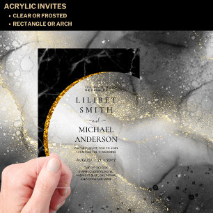 BUDGET Acrylic Wedding Modern Black Gold Minimal Acrylic Invitations