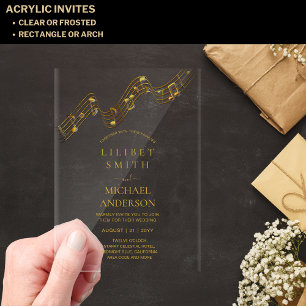 BUDGET Acrylic Wedding MUSIC NOTES Gold Text Invitations