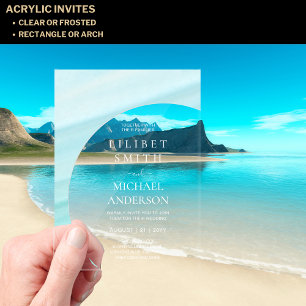 BUDGET Acrylic Wedding Pastel Aqua Blue White Text Invitations
