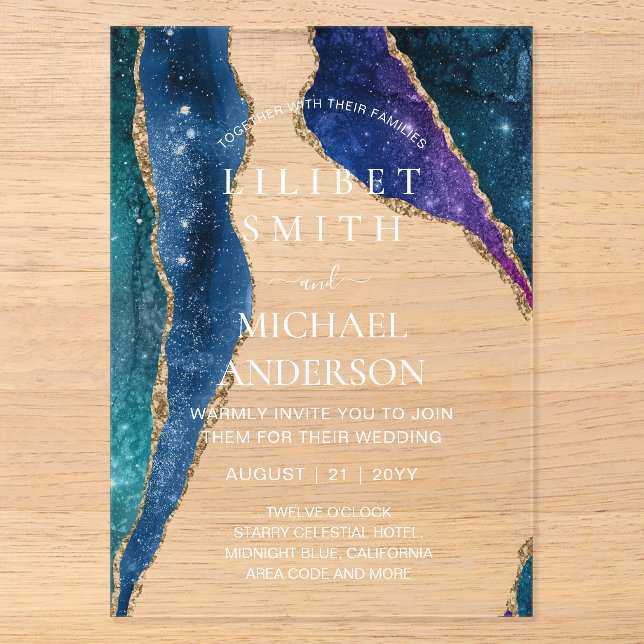 BUDGET Acrylic Wedding STARRY NIGHT CELESTIAL SKY Acrylic Invitations (Front)