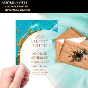 BUDGET Acrylic Wedding Turquoise Gold Teal Agate Acrylic Invitations