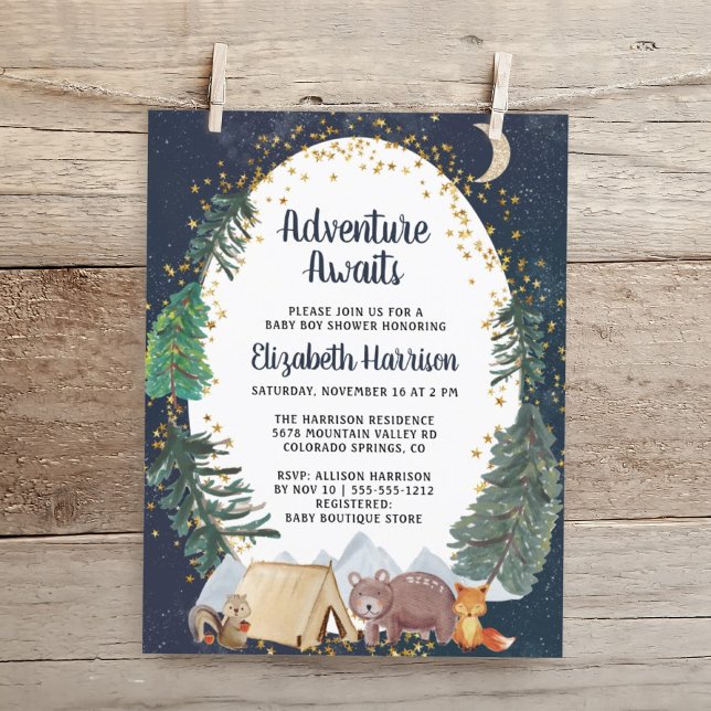 Budget Adventure Night Sky Baby Shower Invitation (Embrace your upcoming adventure with a super cute baby shower invitation at a budget price)