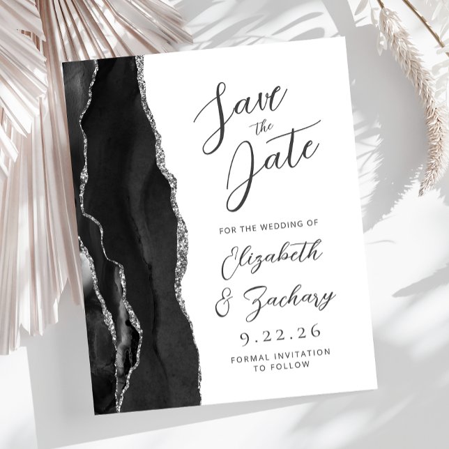 Budget Agate Black Silver Script Save the Date (Creator Uploaded)