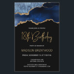 Budget Agate Blue Gold 18th Birthday Invite<br><div class="desc">This trendy 18th birthday invitation features a watercolor image of an agate geode in shades of blue with faux gold highlights. The words "18th Birthday" appear in faux gold glitter in decorative modern handwriting font. Customize it with the name of the honoree in gold coloured text and the details in...</div>