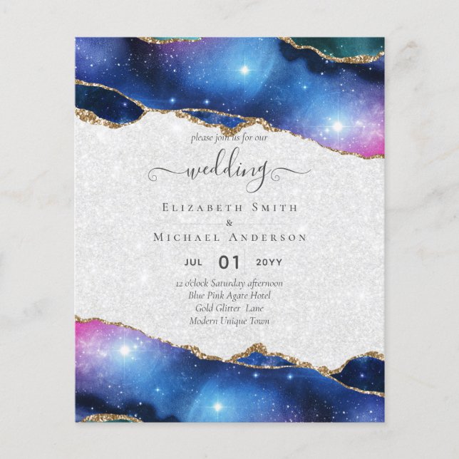 BUDGET AGATE Blue Purple Pink Gold Wedding INVITE Flyer (Front)