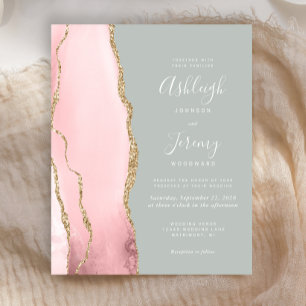 Budget Agate Blush Sage Green Wedding Invitation