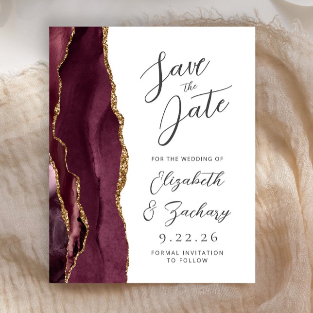 Budget Agate Burgundy Gold Script Save the Date (Creator Uploaded)