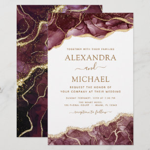 Budget Agate Burgundy Gold Wedding Invitation