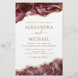 Budget Agate Burgundy Gold Wedding Invitation