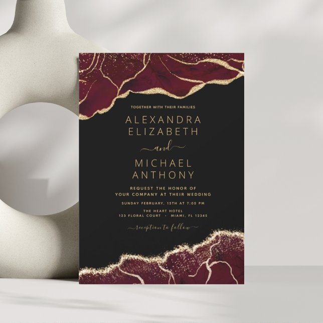 Budget Agate Burgundy Gold Wedding Invitation (Creator Uploaded)