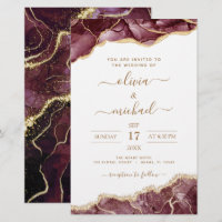 Budget Agate Burgundy Gold Wedding Invitation Flye