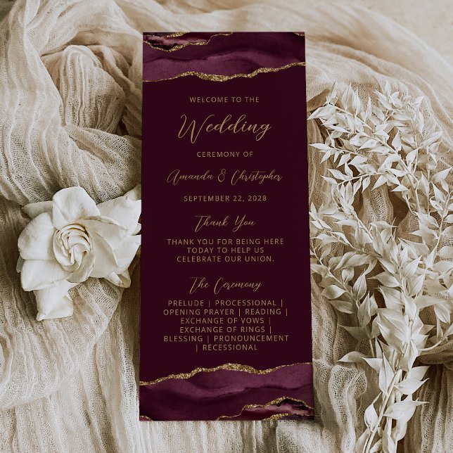 Budget Agate Burgundy Gold Wedding Program (Creator Uploaded)