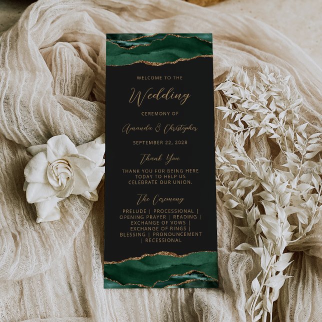 Budget Agate Emerald Green Dark Wedding Program (Creator Uploaded)