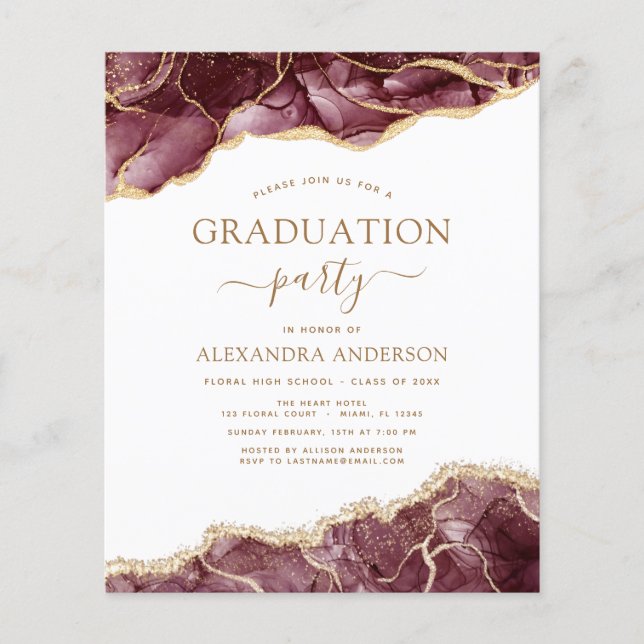 Budget Agate Graduation 2022 Burgundy Gold Flyer (Front)