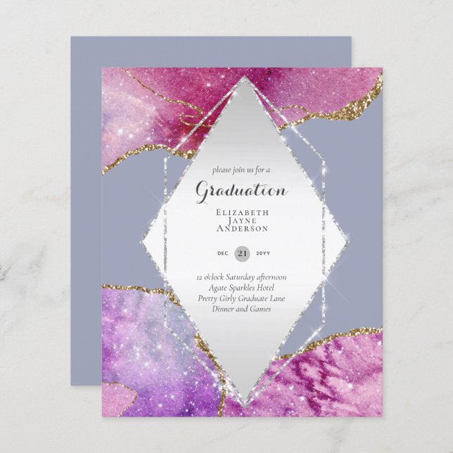 BUDGET Agate GRADUATION Party Invites Glitter Glam (Front/Back)